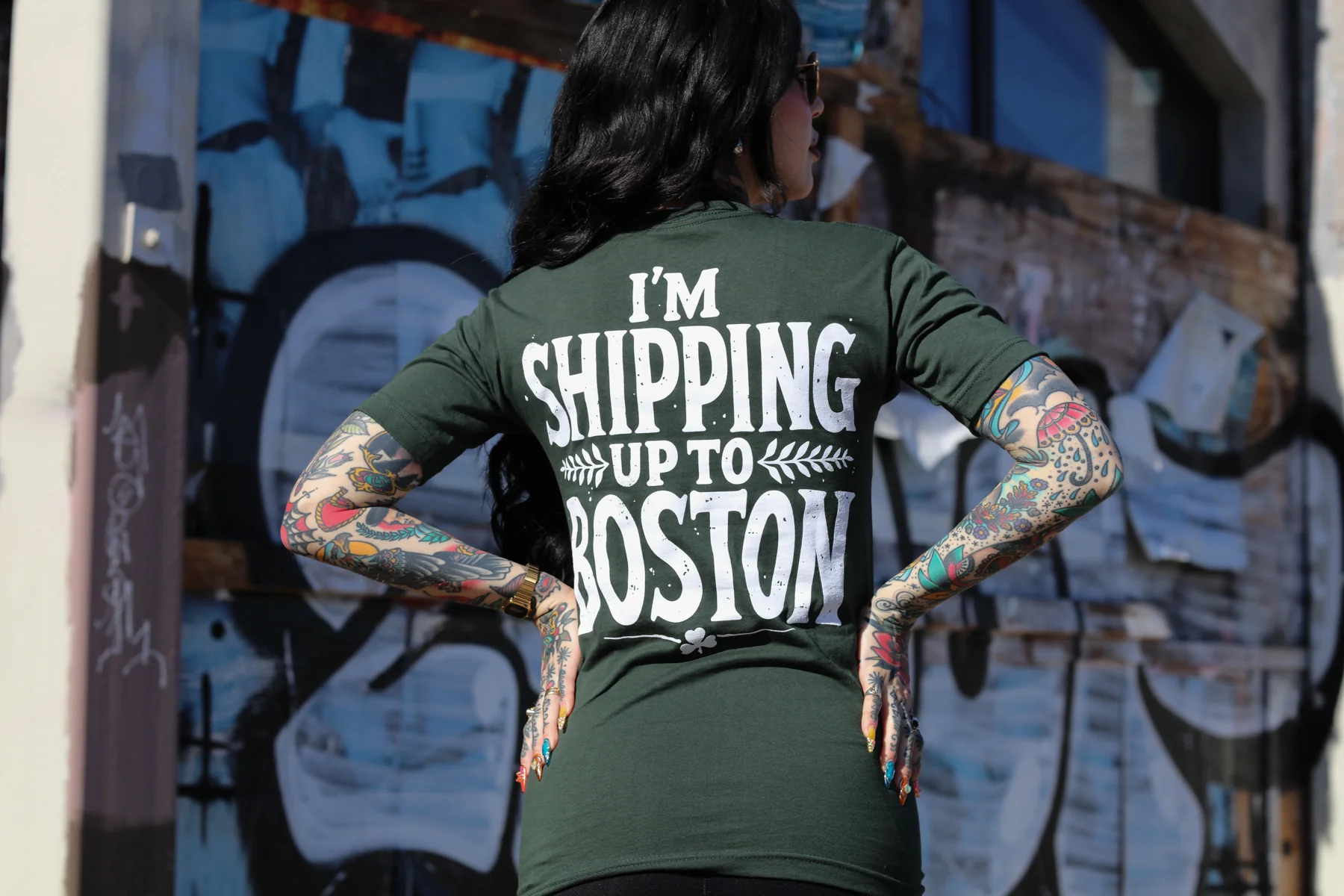 Nautical Shipping Up To Boston T-Shirt (Forest Green) - Image 3