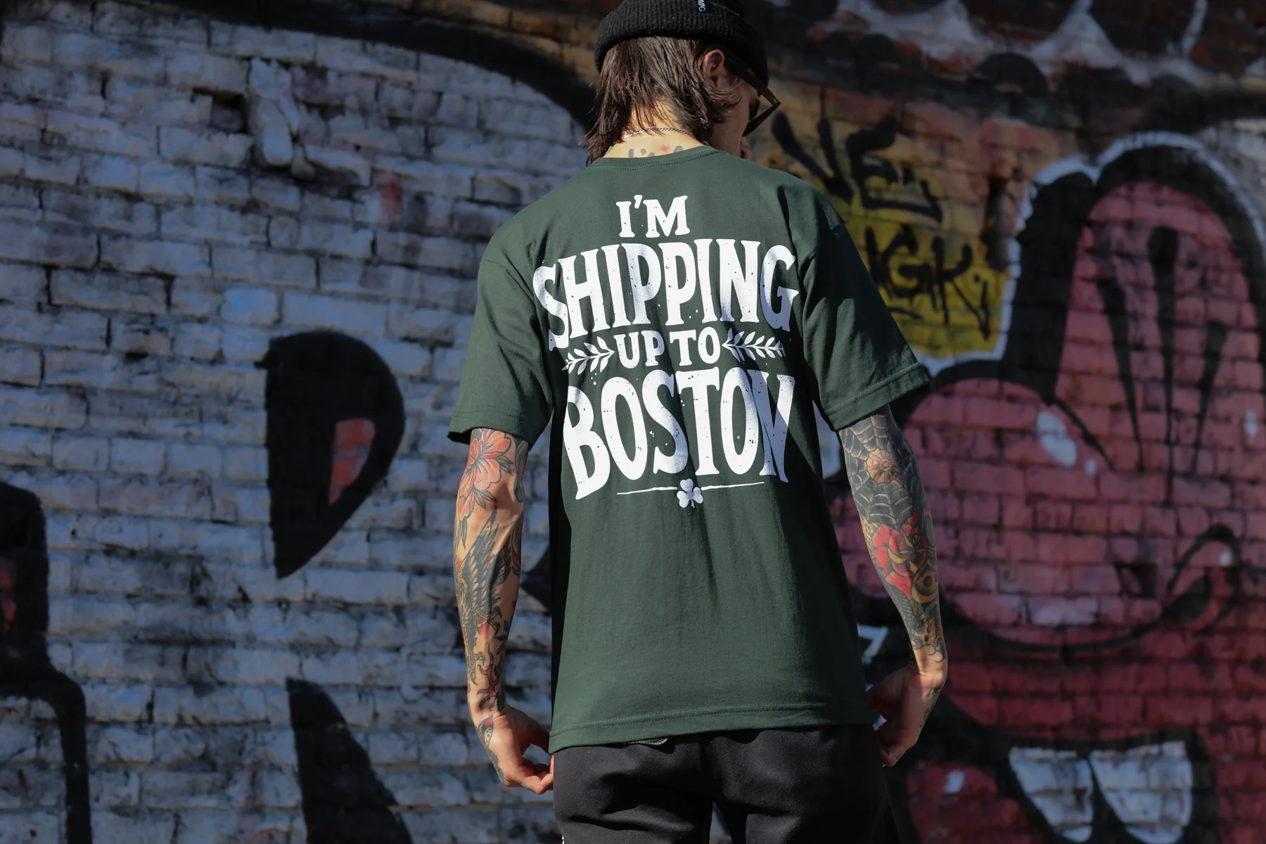 Nautical Shipping Up To Boston T-Shirt (Forest Green) - Image 5